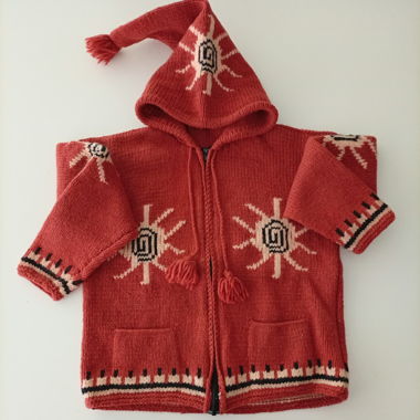 Elf hodded, hand knitted, tribal sun wool cardigan