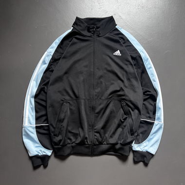 Adidas schwarze/hellblaue Jacke Grösse L (A034)