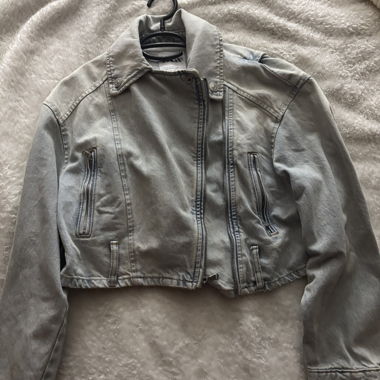 ZARA cropped denim jacket light grey XS