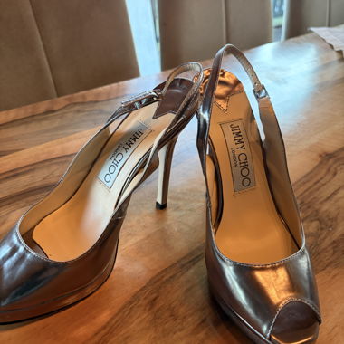 Jimmy Choo Silver Open-Toe Heels