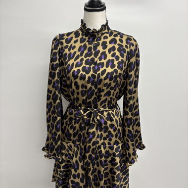 Abito Dixie in raso Leoprint Gr. S beige lilla con cintura