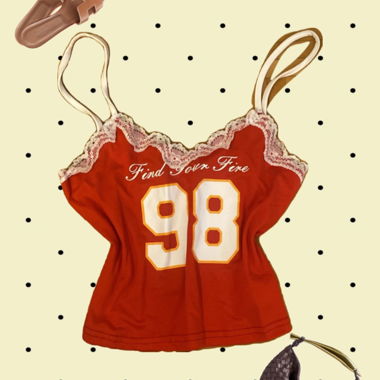 Rotes Camisole mit Spitze und Print
