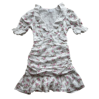 ASOS PINK ROSE FLORAL RUCHED MINI DRESS