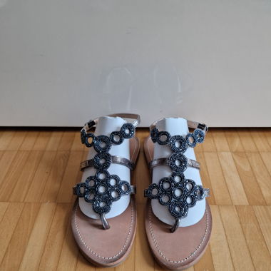 Zehentrenner-Sandalette, metallic/blau