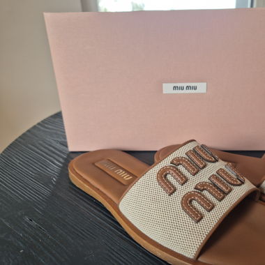 Sandales Miu Miu toile et cuir
