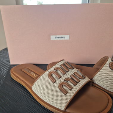 Sandales Miu Miu toile et cuir