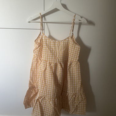 Yellow-and-white check dress unworn Size M