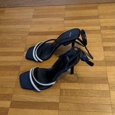 Mango heeled sandals: black with rhinestone straps