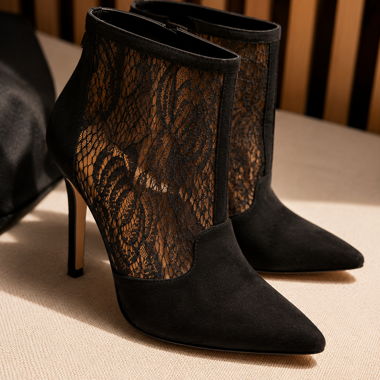 Schwarze Spitzen-Stiefeletten