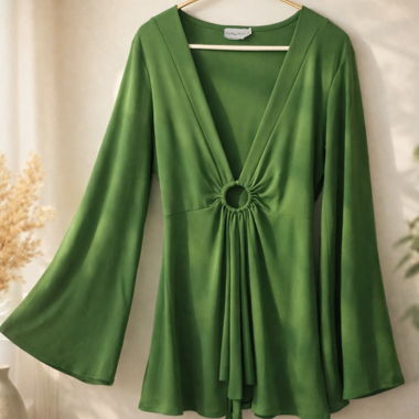 NA-KD dress with flutter sleeves in green