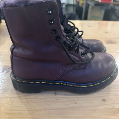 lilac fur dr. martens 