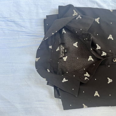 Black Patterned Short Sleeve Blouse 
