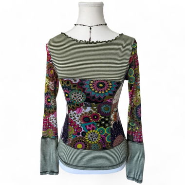 Vintage Floral Patchwork Long Sleeve Top (S)