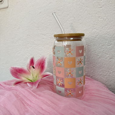 Glas Bicchiere in Vetro Checkered Daisy