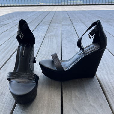 Black Wedge Sandals Size 36