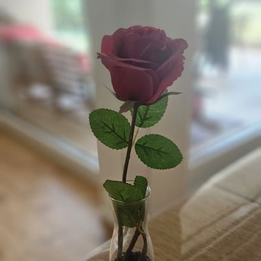 Artificial Rose in Glass Vase