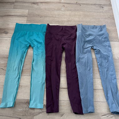 3er-Set Sportleggings M in Türkis, Bordeaux, Grau