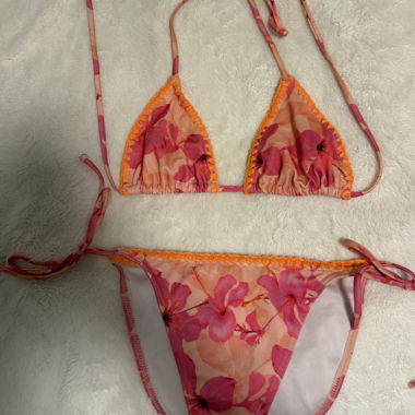 Pink/Orange, Floral String-Bikini-Set