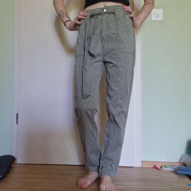Grey high-waist cargo pants