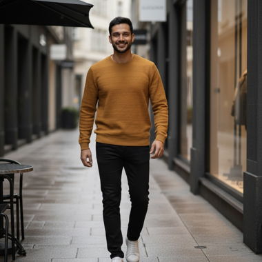 Pull homme moutarde