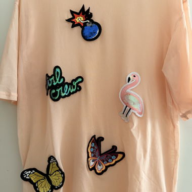 T-shirt in tulle rosa XS con patch