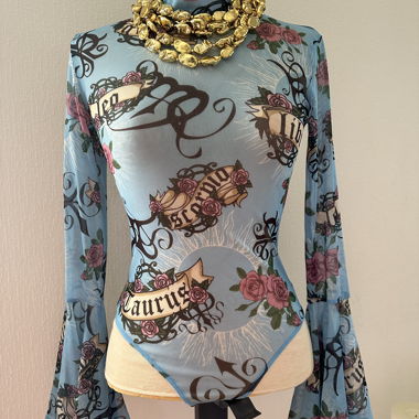 Sheer Blue Tattoo Bodysuit