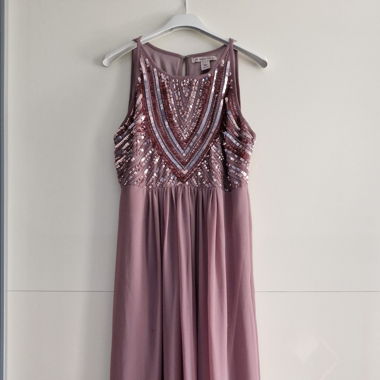 langes Festkleid mit Paillettenoberteil, rosé/lila