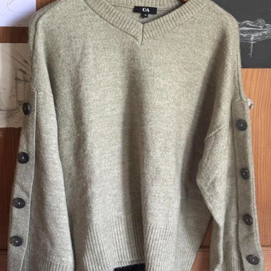 C&A grey knit sweater with button sleeves M