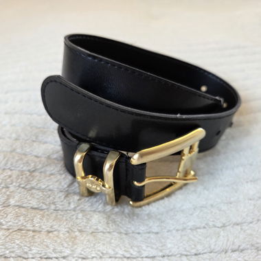 Black leather belt with gold details