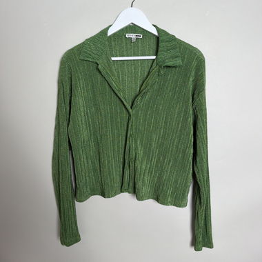 Grüner, gerippter Cropped-Cardigan