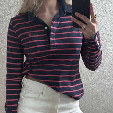 GANT polo à manches longues rayé navy/rose