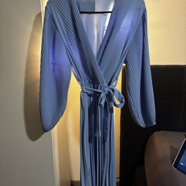 Pleated Blue Wrap Dress