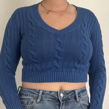 Blue knitted crop sweater