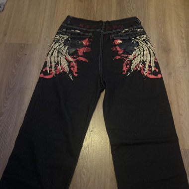 Black Jeans With Big Red Backprint