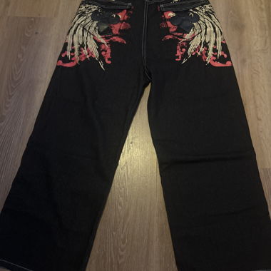 Black Jeans With Big Red Backprint