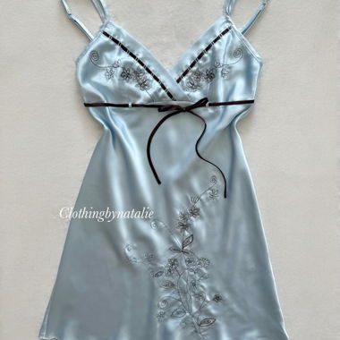 Etam Blaues Satin Slip Dress Grösse S