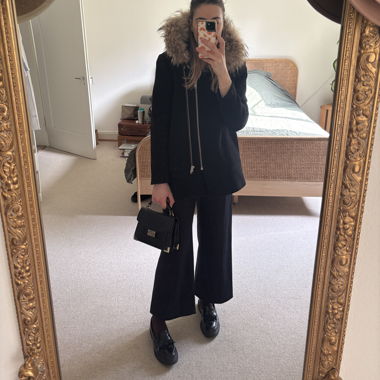 Sandro wool coat with fur hood, size 38