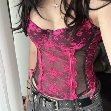 Haut Corset en Dentelle Rose