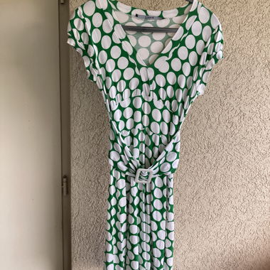 Green and White Polka Dot Dress with Belt