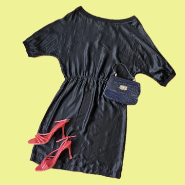Wavy Satin Dress - Black 
