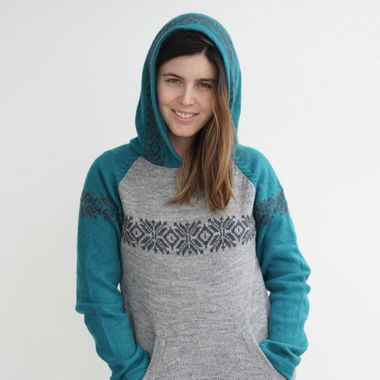 Alpaca Hoodie -Turquoise/Grey (M)