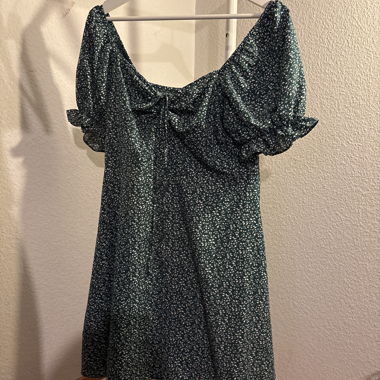 Green summer dress with floral pattern