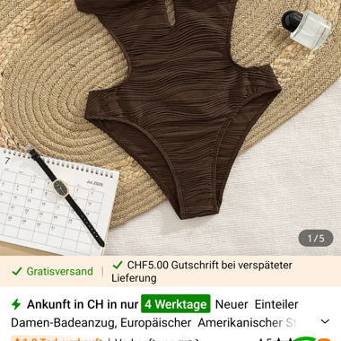 Brown one-piece swimsuit