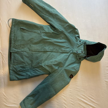 Turquoise green outdoor jacket with hood