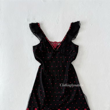 Whimsical Black Red Slip Dress (S/M)