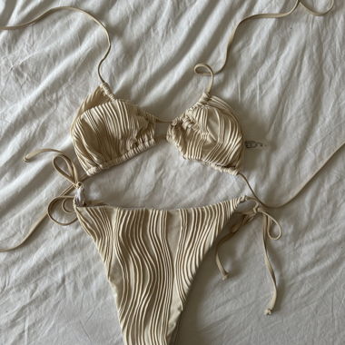 Cream Textured Bikini Set