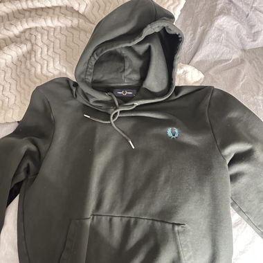 Fred Perry hooded sweatshirt olive green/logo blue