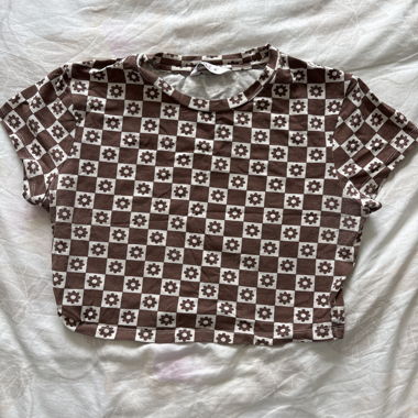 Brown Checkered Crop Top