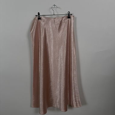 Pink satin midi skirt