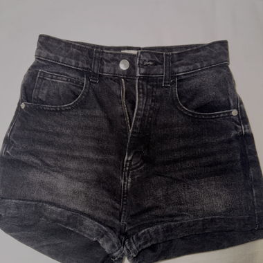 Washed black denim shorts